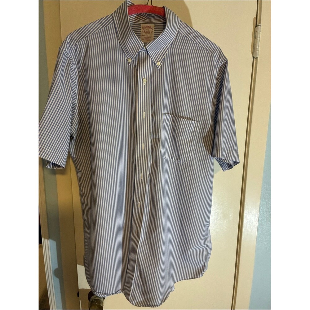 Brooks Brothers Blue and White Striped Short-Sleeve Button-Down Shirt